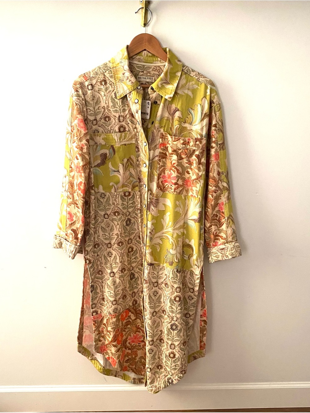 NWT Free People Women’s Patchwork Floral Long Shirt Jacket